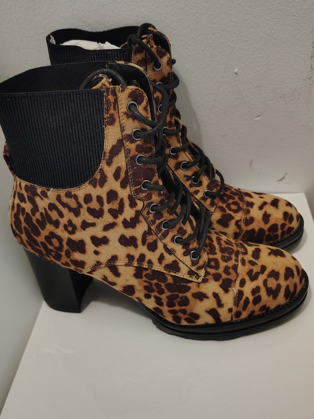Leopard Print Lace-Up Heeled Ankle Boots - Women Spice G Cheetah Girls Brats Y2K